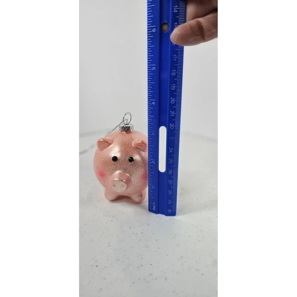 Robert Stanley Glass Ornament Christmas Pink Pig Glitter‎